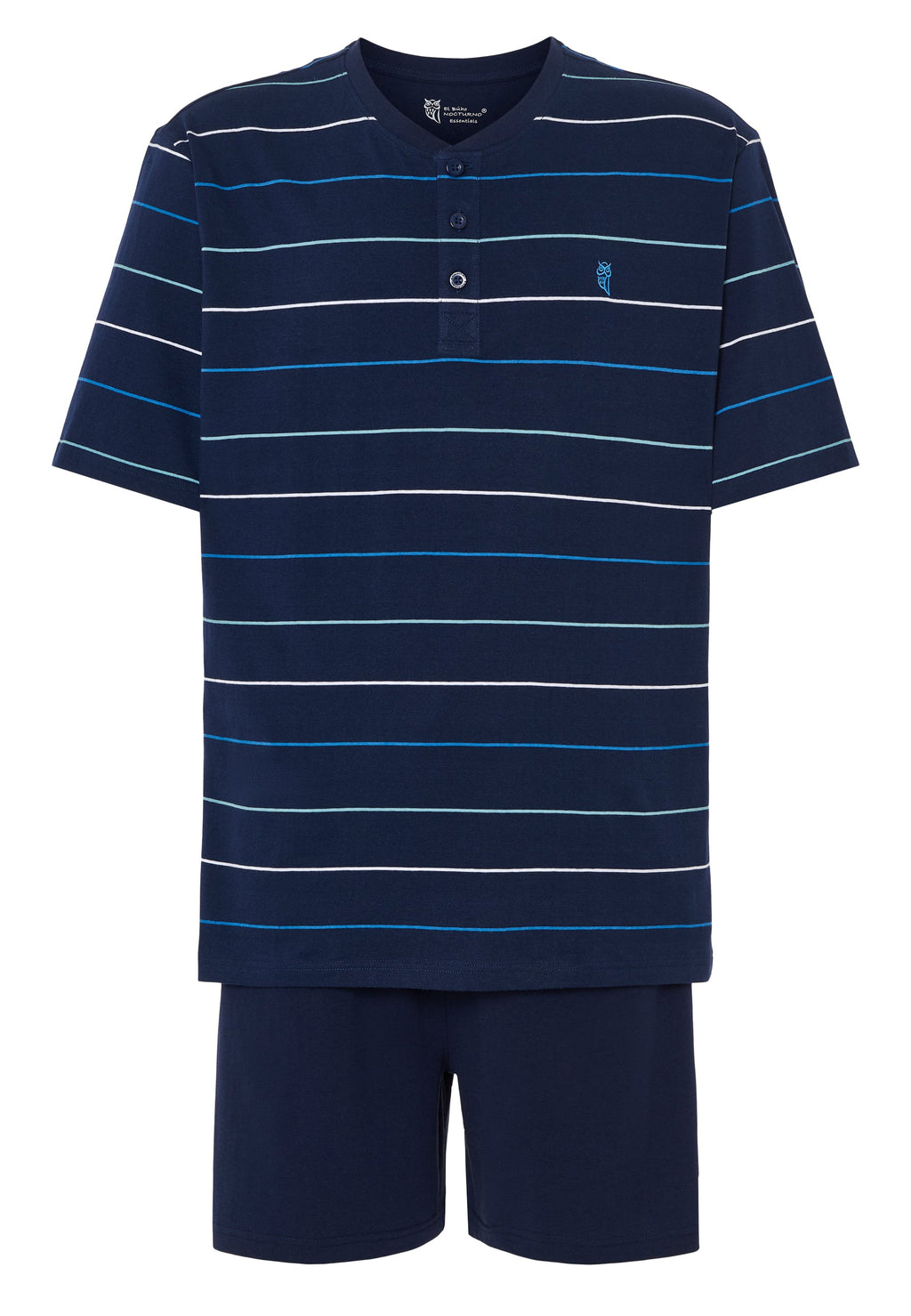 Pijama Hombre Verano Corto Tapeta Algodón Punto Rayas - Azul 3040_39