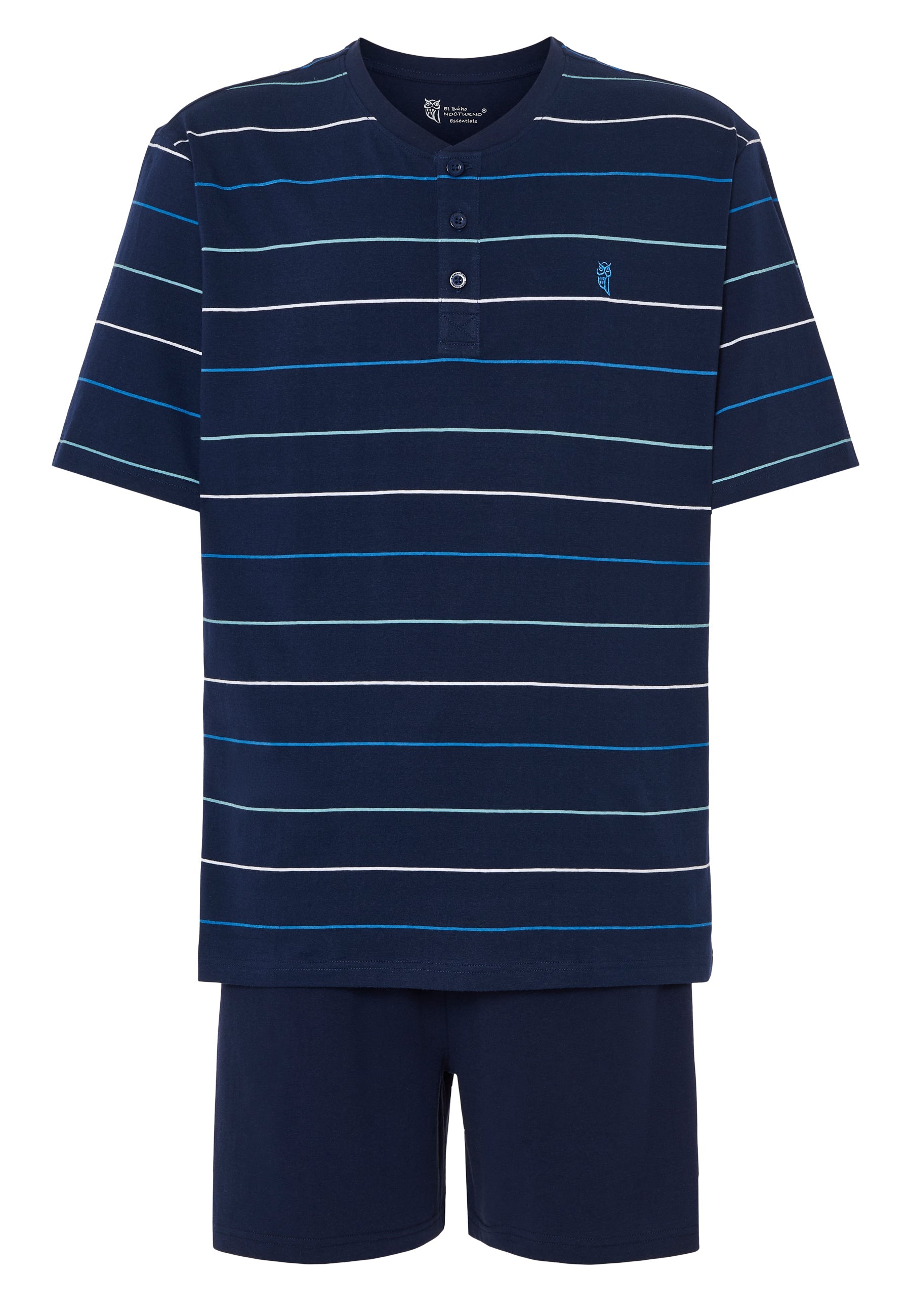 Pijama Hombre Verano Corto Tapeta Algodón Punto Rayas - Azul 3040_39