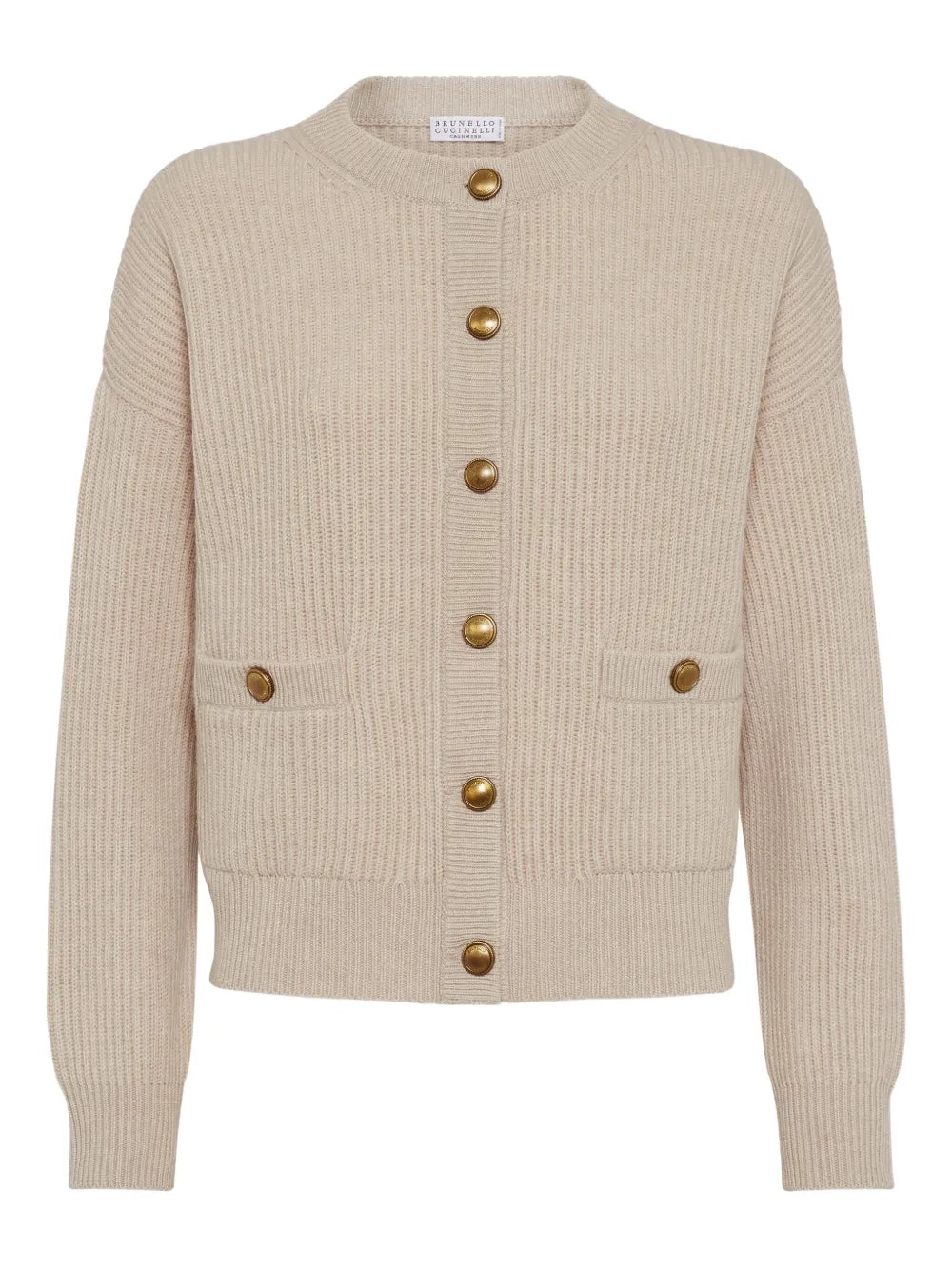 Brunello Cucinelli English Ribbed-Knit Cardigan — Beige