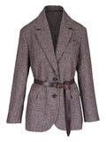 Brunello Cucinelli Houndstooth Belted Blazer — Brown