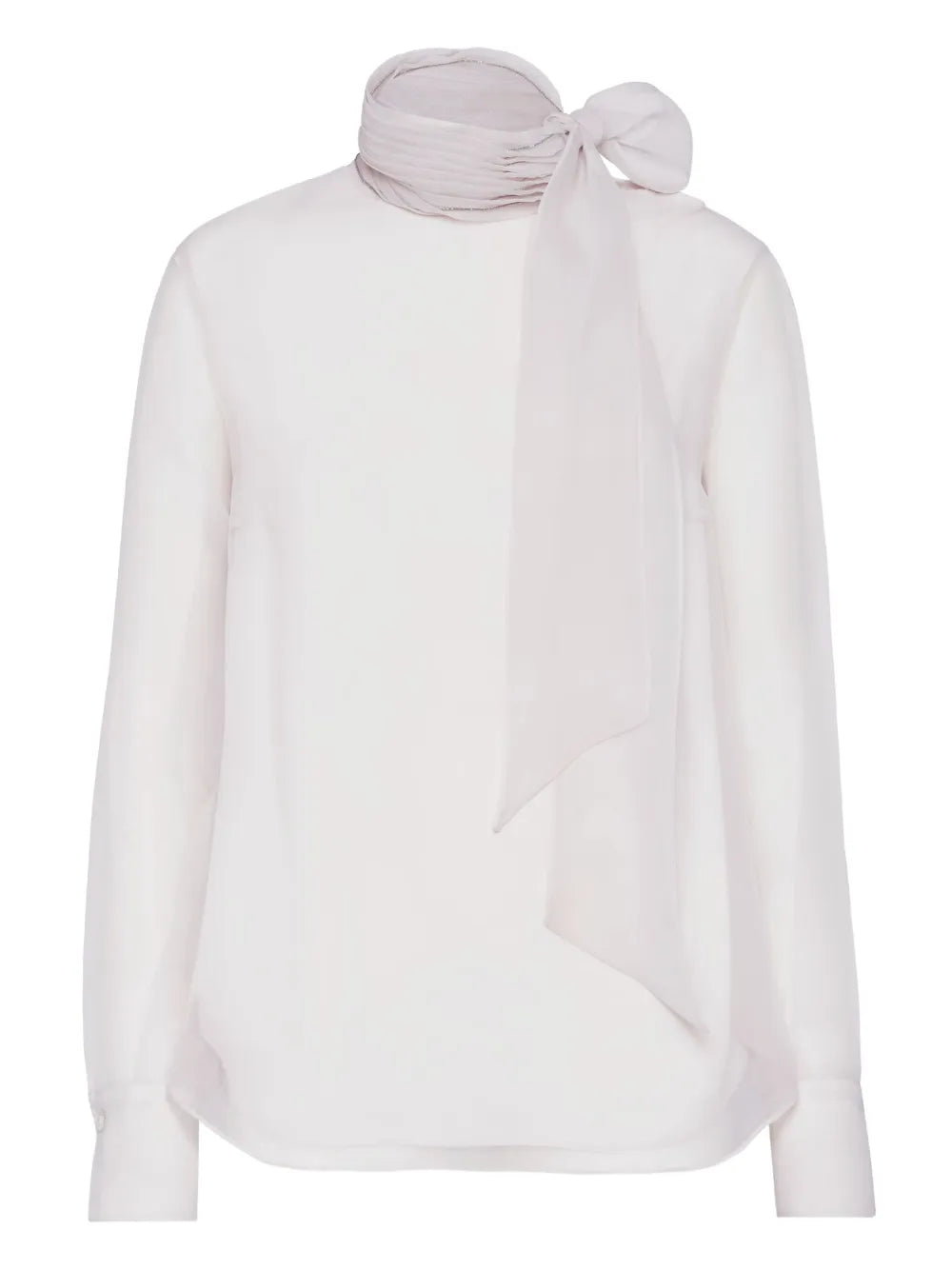 Brunello Cucinelli Silk Pussybow Blouse — Beige