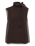 Brunello Cucinelli Pussybow Silk Blouse — Brown