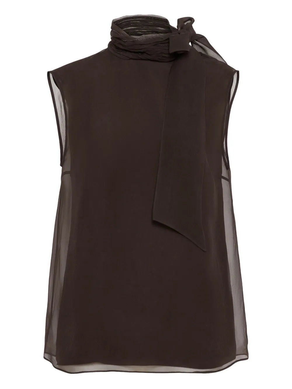 Brunello Cucinelli Pussybow Silk Blouse — Brown
