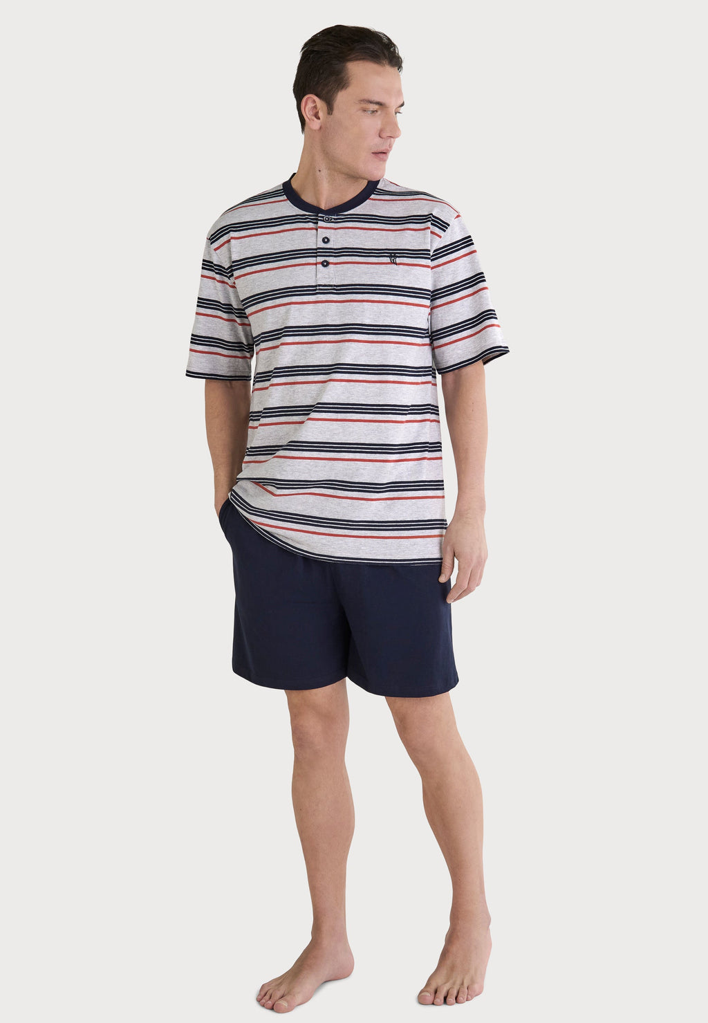 Pijama Hombre Verano Corto Tapeta Algodón Punto Rayas - Gris 3041_20
