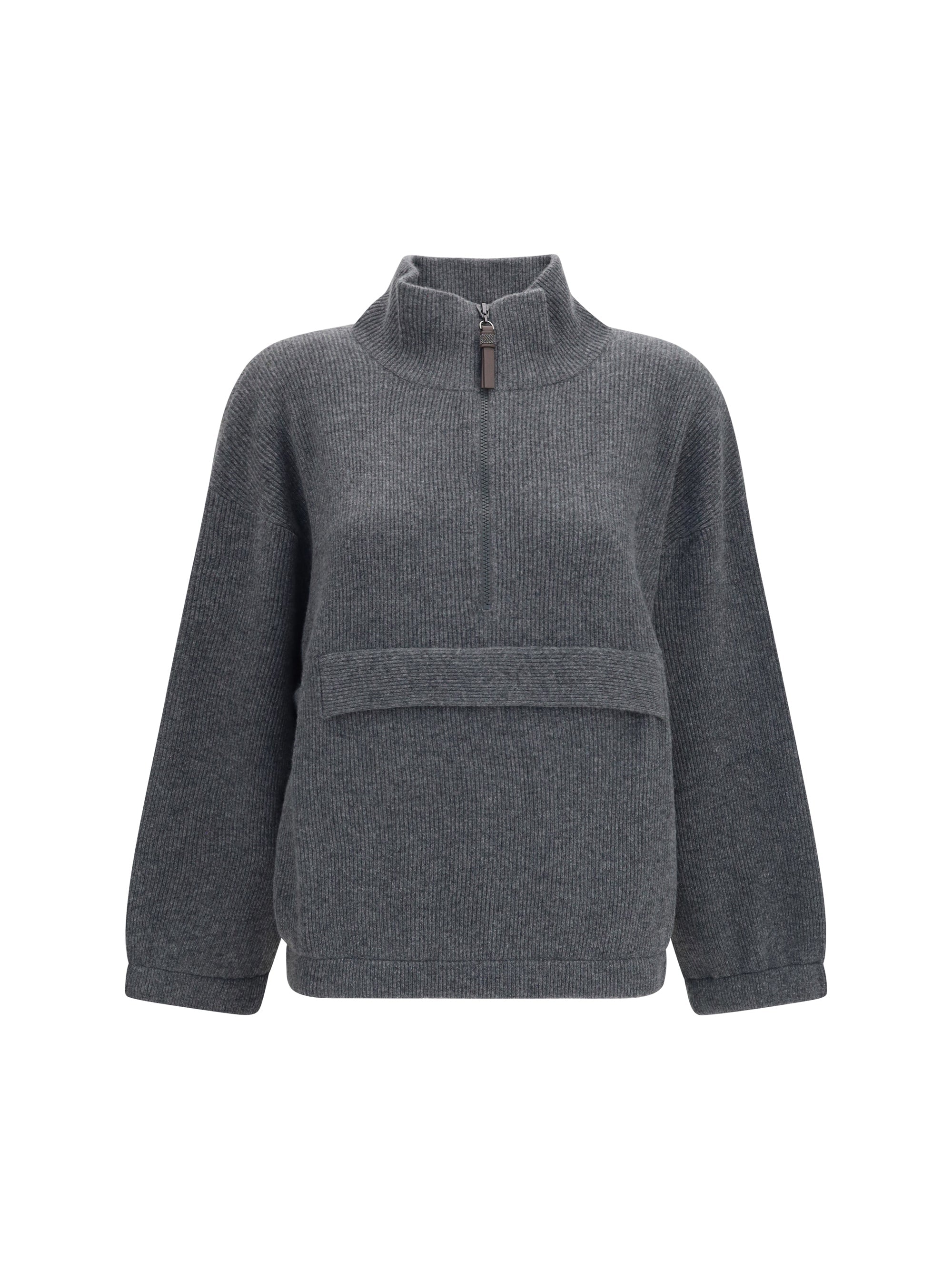 Brunello Cucinelli Cashmere Half-Zip Sweater — Gray
