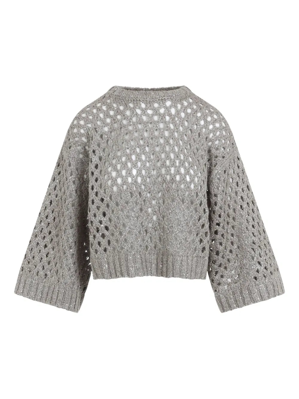 Brunello Cucinelli Open-Knit Sweater — Grey