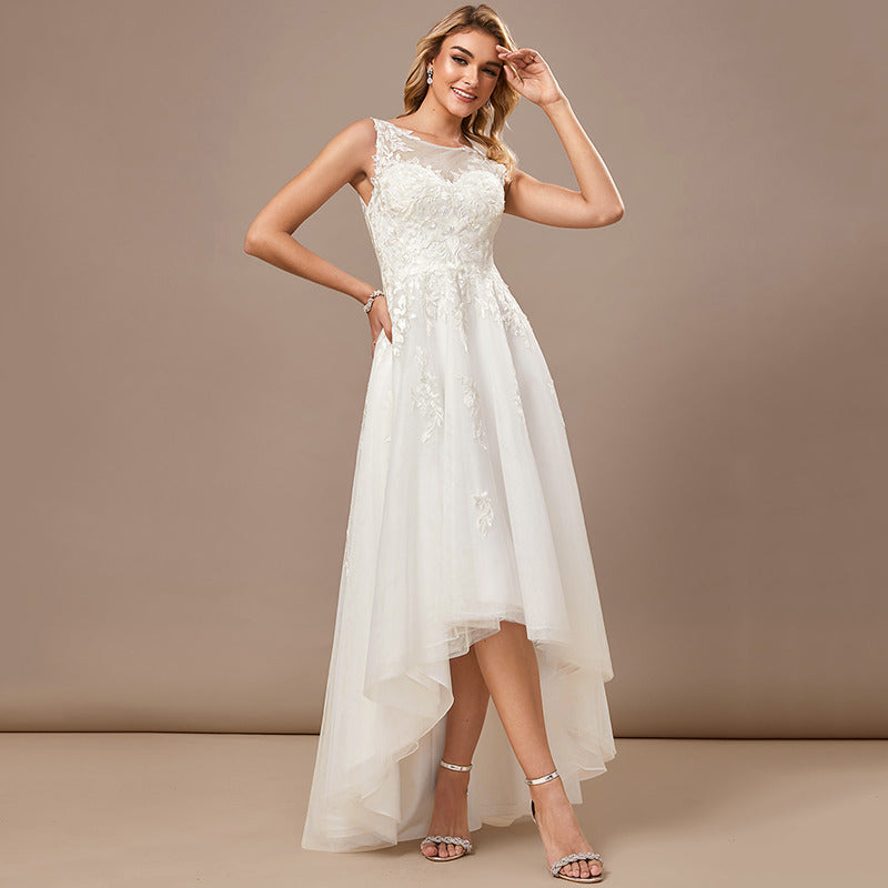 Bridal Wedding Dress Ivory Sleeveless Asymmetrical A-line