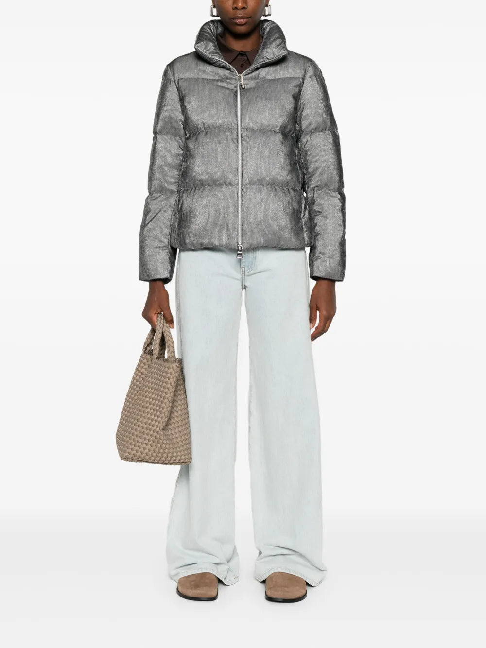 Herno Metallic-Effect Quilted Down Jacket — Grey