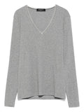 Fabiana Filippi Fine-Knit V-Neck Sweater — grey