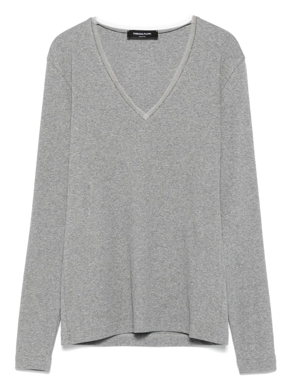 Fabiana Filippi Fine-Knit V-Neck Sweater — grey