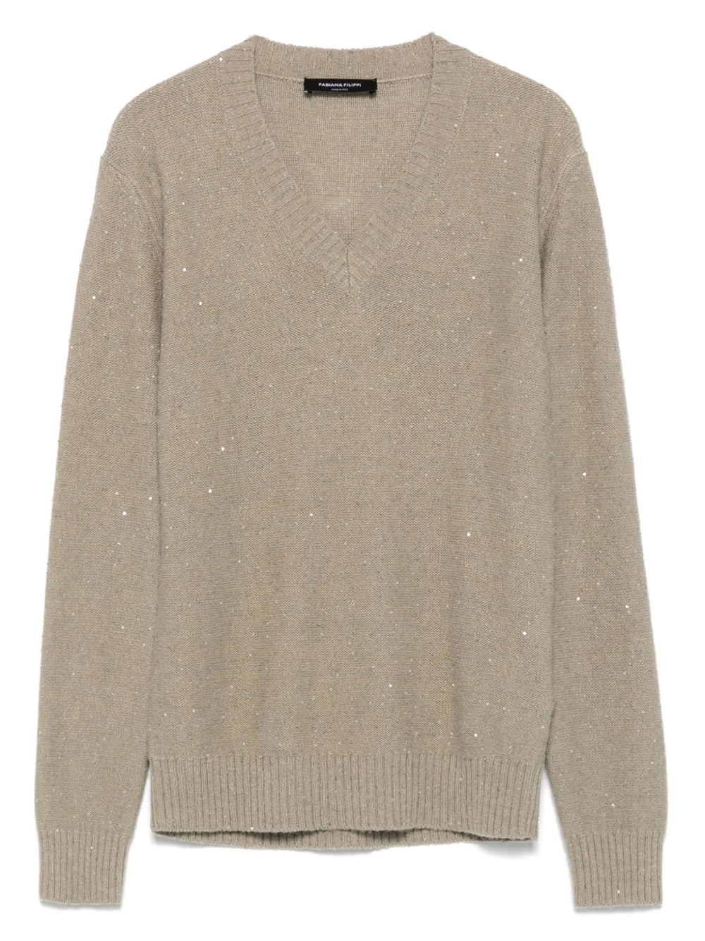 Fabiana Filippi Sequin-Embellished Virgin Wool Sweater — Beige