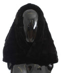 Women's Black Weasel Fur Crochet Hood Scarf Hat