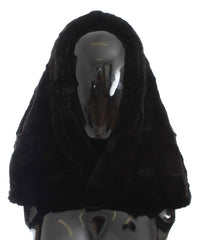Women's Black Weasel Fur Crochet Hood Scarf Hat