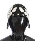 Women's Black Wool White Floral Gold Leaf Hat