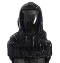 Women's Black Knitted Sequin Hood Scarf Hat Wool