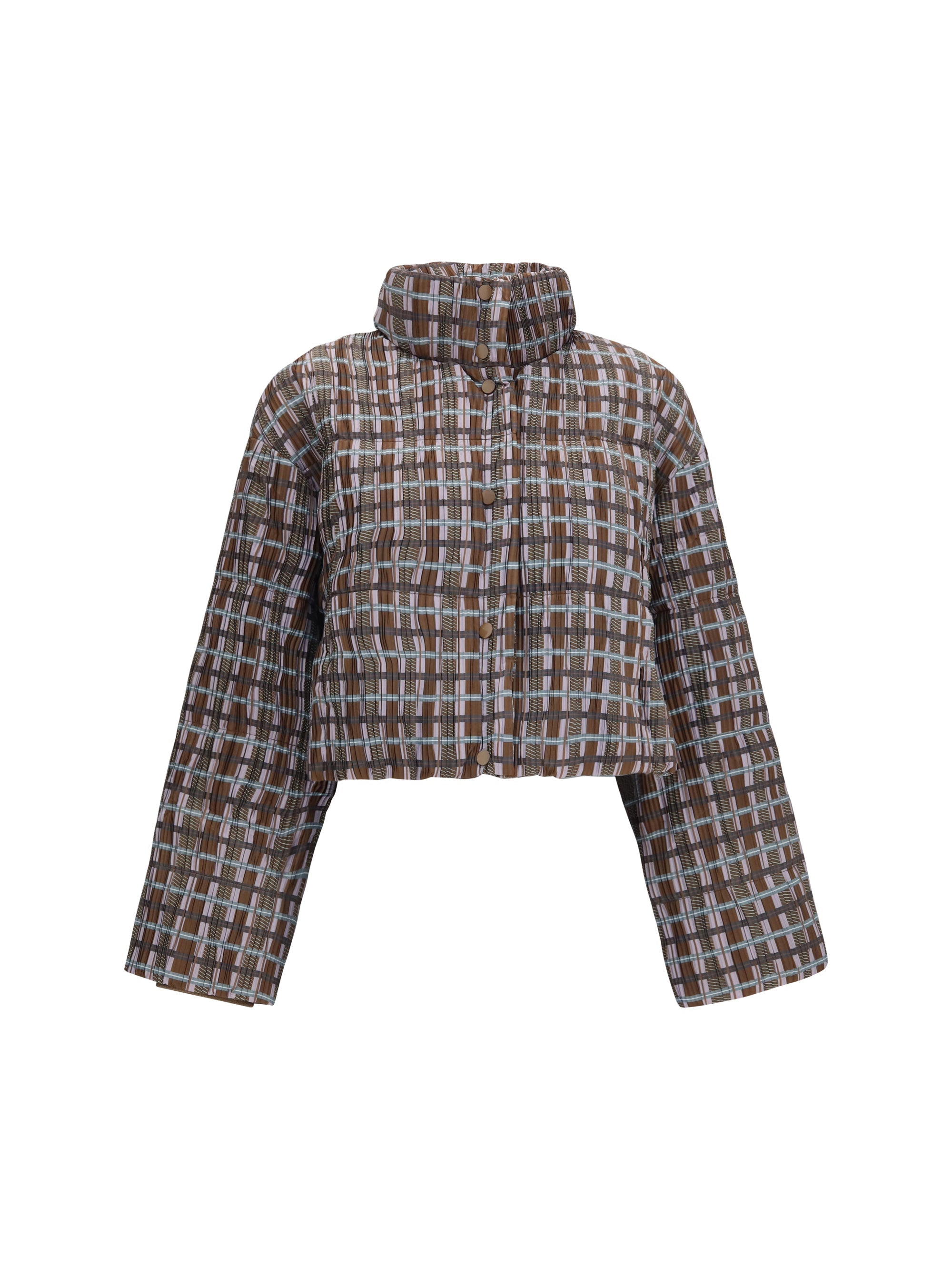 Gongdid Design Quilted Cropped High-Neck Down Jacket — Brown