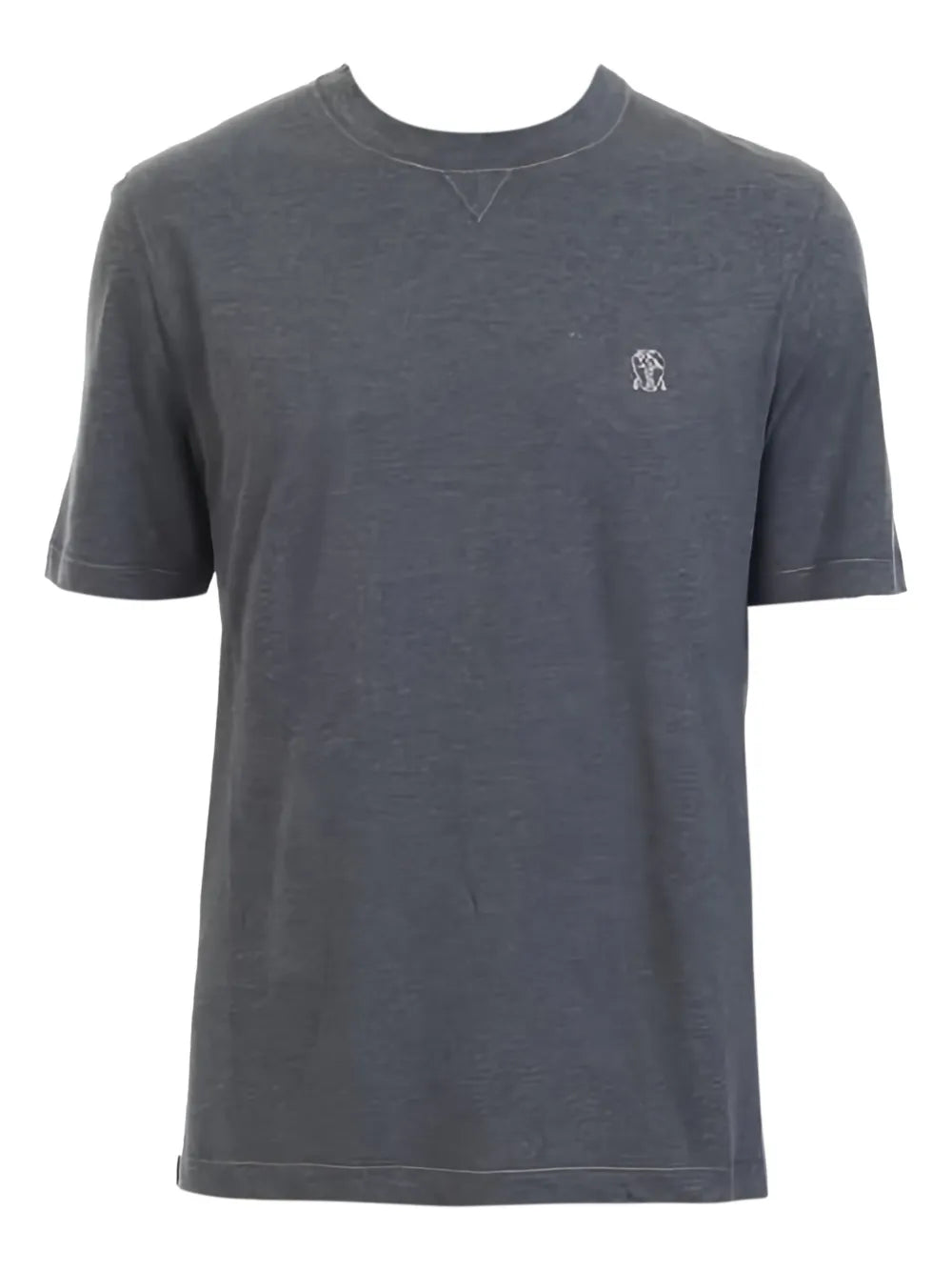 Brunello Cucinelli Logo-Embroidered Cotton T-Shirt — Grey