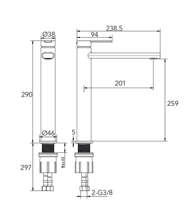 BATHME INFINITY B16 Grifo Monomando Lavabo Caño Alto Cromo