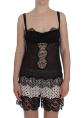 Women's Black Silk Floral Lace Lingerie Top Elastane