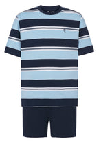 Pijama Hombre Verano Corto Tapeta Algodón Cuello Redondo Punto Rayas - Azul 3082_39