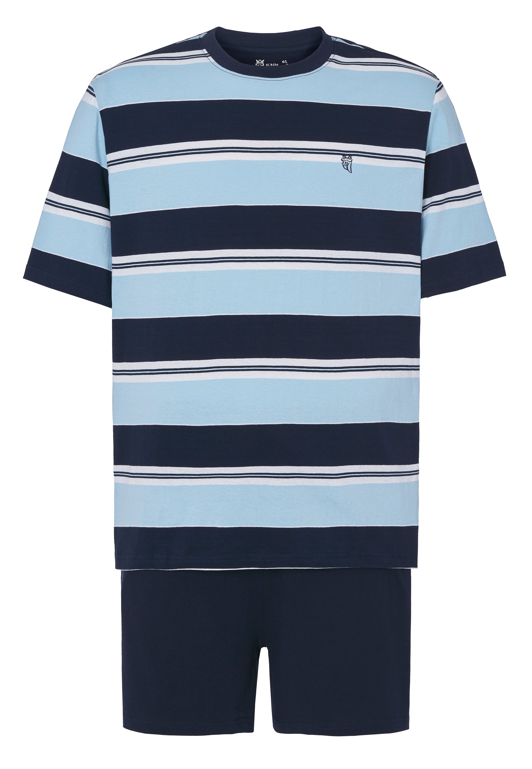 Pijama Hombre Verano Corto Tapeta Algodón Cuello Redondo Punto Rayas - Azul 3082_39