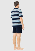 Pijama Hombre Verano Corto Tapeta Algodón Cuello Redondo Punto Rayas - Azul 3082_39