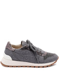 Brunello Cucinelli Textured Lace-Up Sneaker — Grey