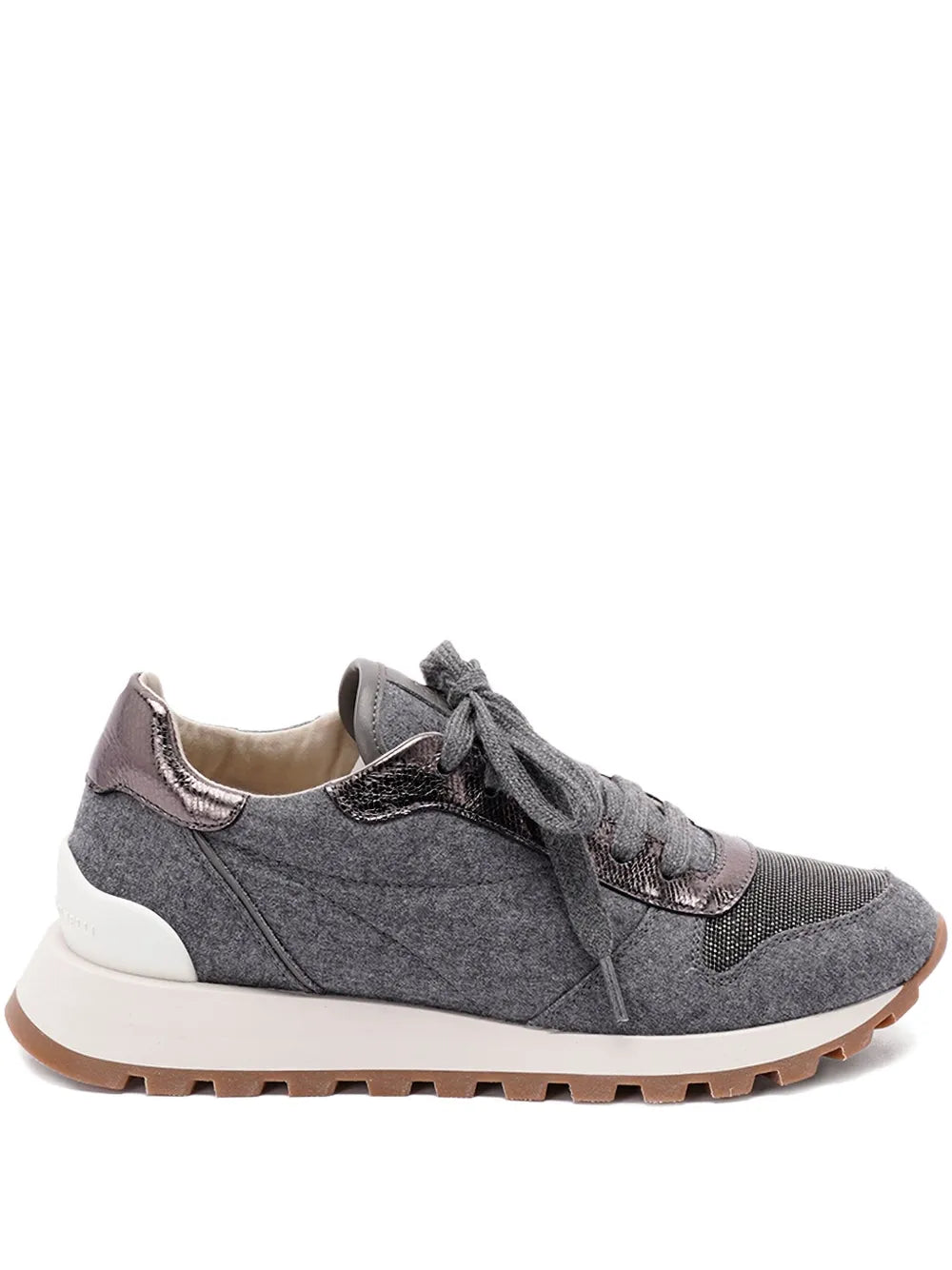Brunello Cucinelli Textured Lace-Up Sneaker — Grey