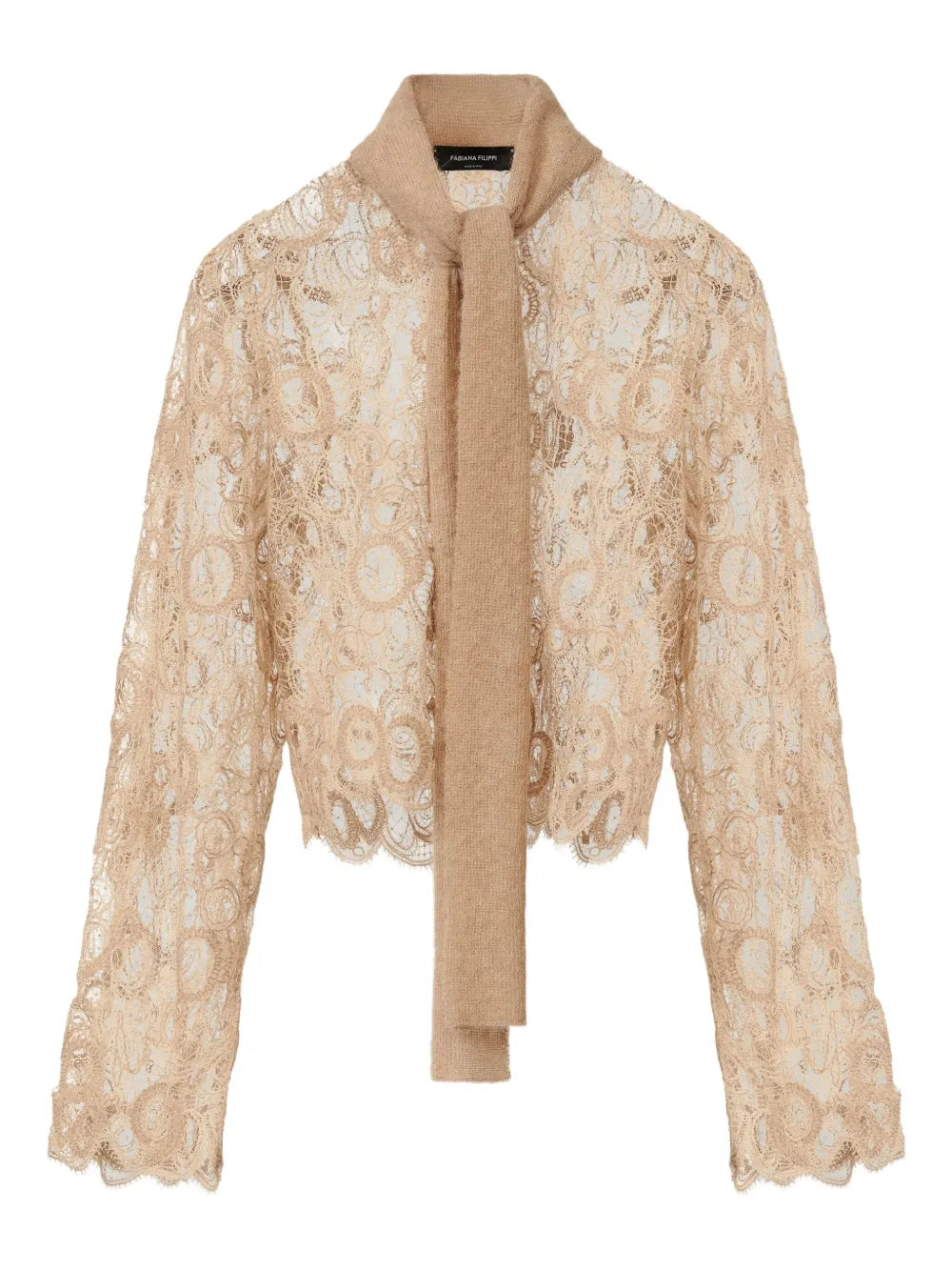 Fabiana Filippi Macramé-Lace Tie-Neck Shirt — beige