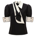 Statement Blouse With White Collar And Cuffs - Black