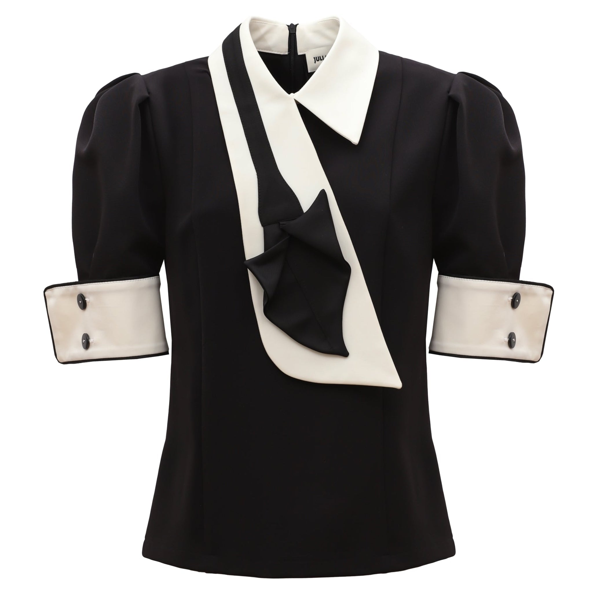 Statement Blouse With White Collar And Cuffs - Black