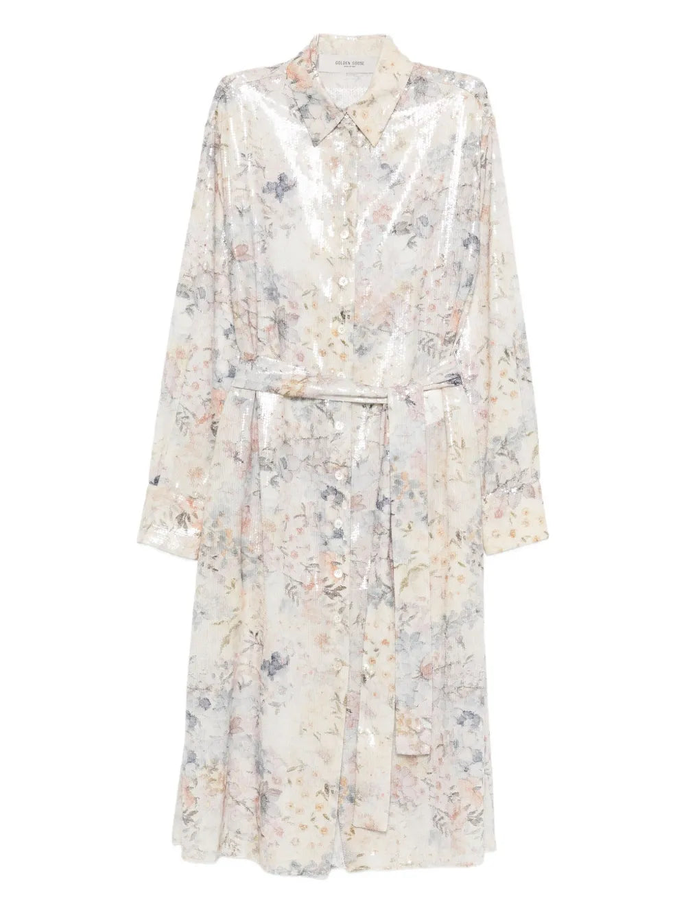 Golden Goose Sequin Floral Shirt Dress — Off-white