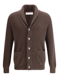 Brunello Cucinelli Shawl-Lapel Ribbed Cardigan — Brown