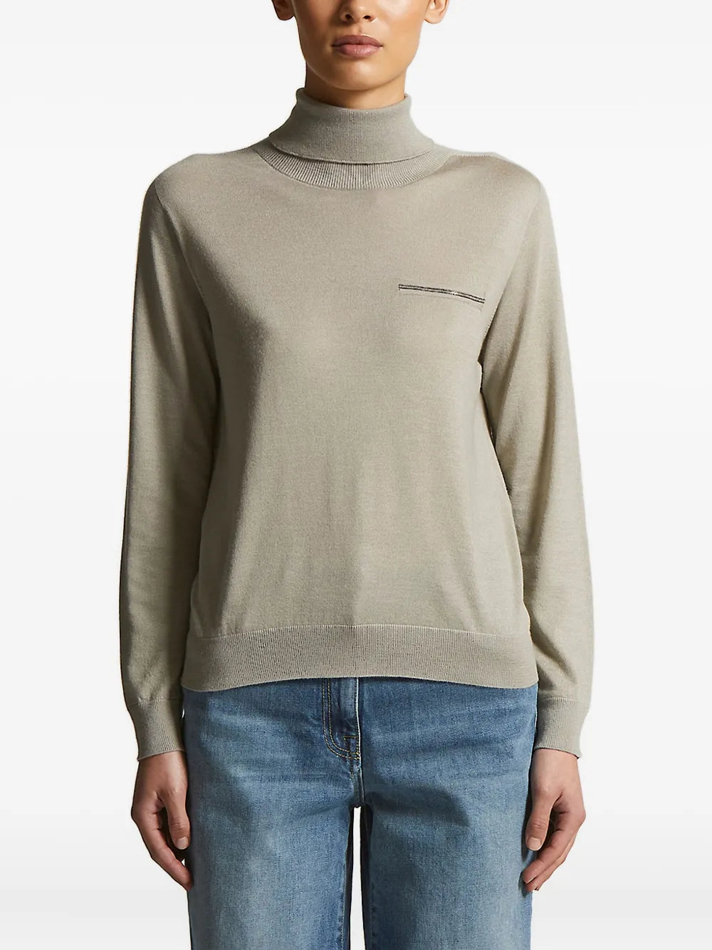 Peserico Zip-Detail Cashmere Turtleneck — Beige