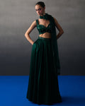 Emerald Green Satin Skirt Set By KYNAH, Luxury Indian Fashion & Bridal Wear