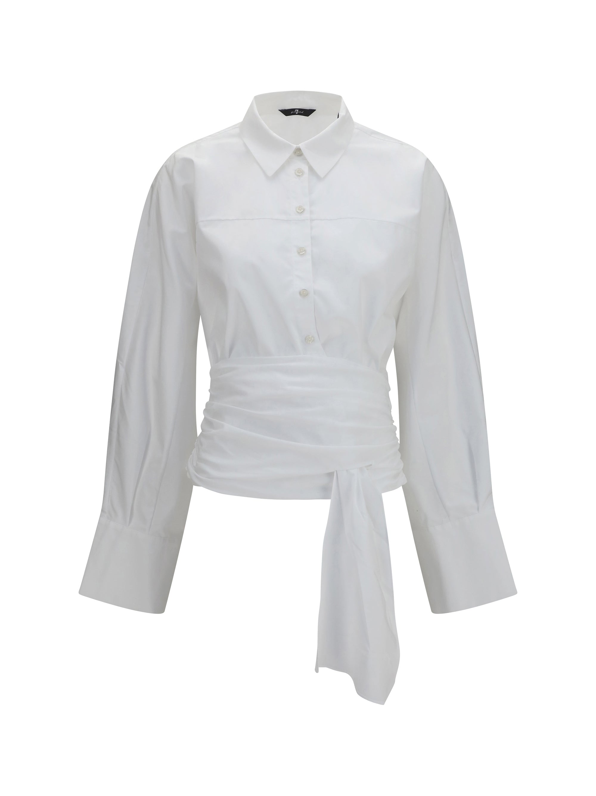 7for Waist-Knot Cotton Popeline Shirt — White