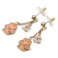 Gold Plated Enamel CC and Flower Drop Push Back Earrings