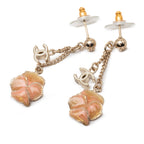 Gold Plated Enamel CC and Flower Drop Push Back Earrings