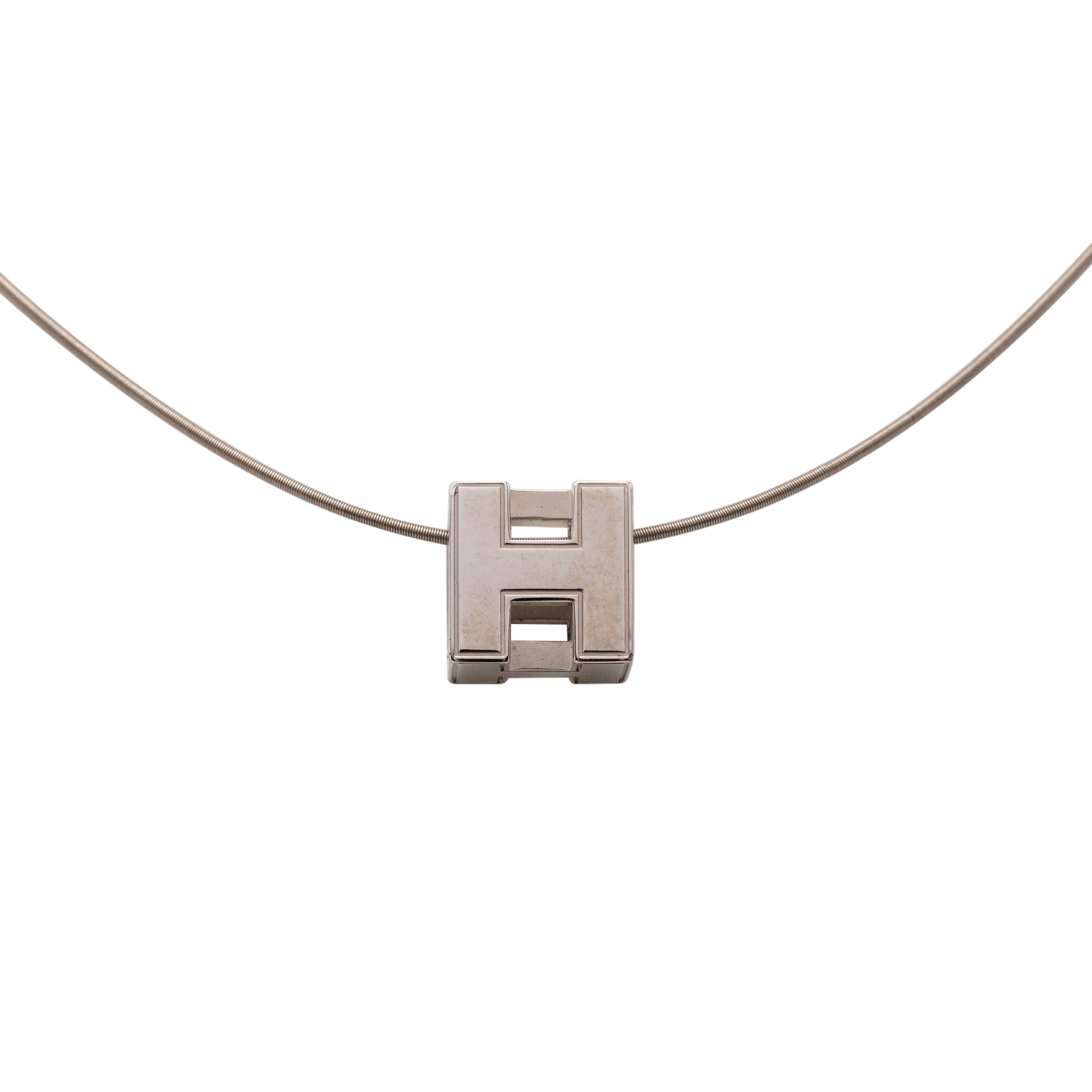 Palladium Plated Enamel Cage dH Cube Necklace