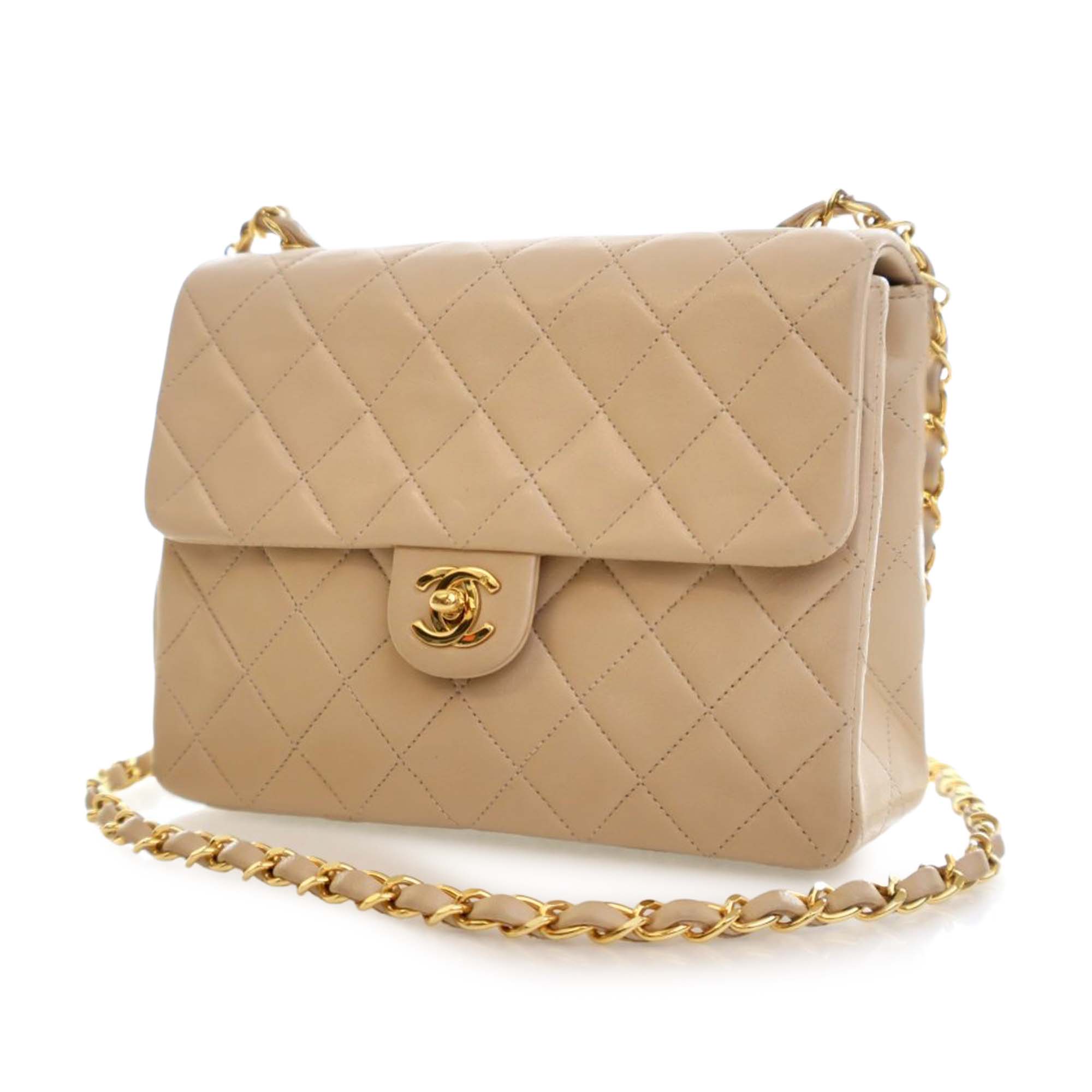 Small Square Quilted Lambskin Flap