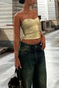 Strapless Metallic Crop Tube Top