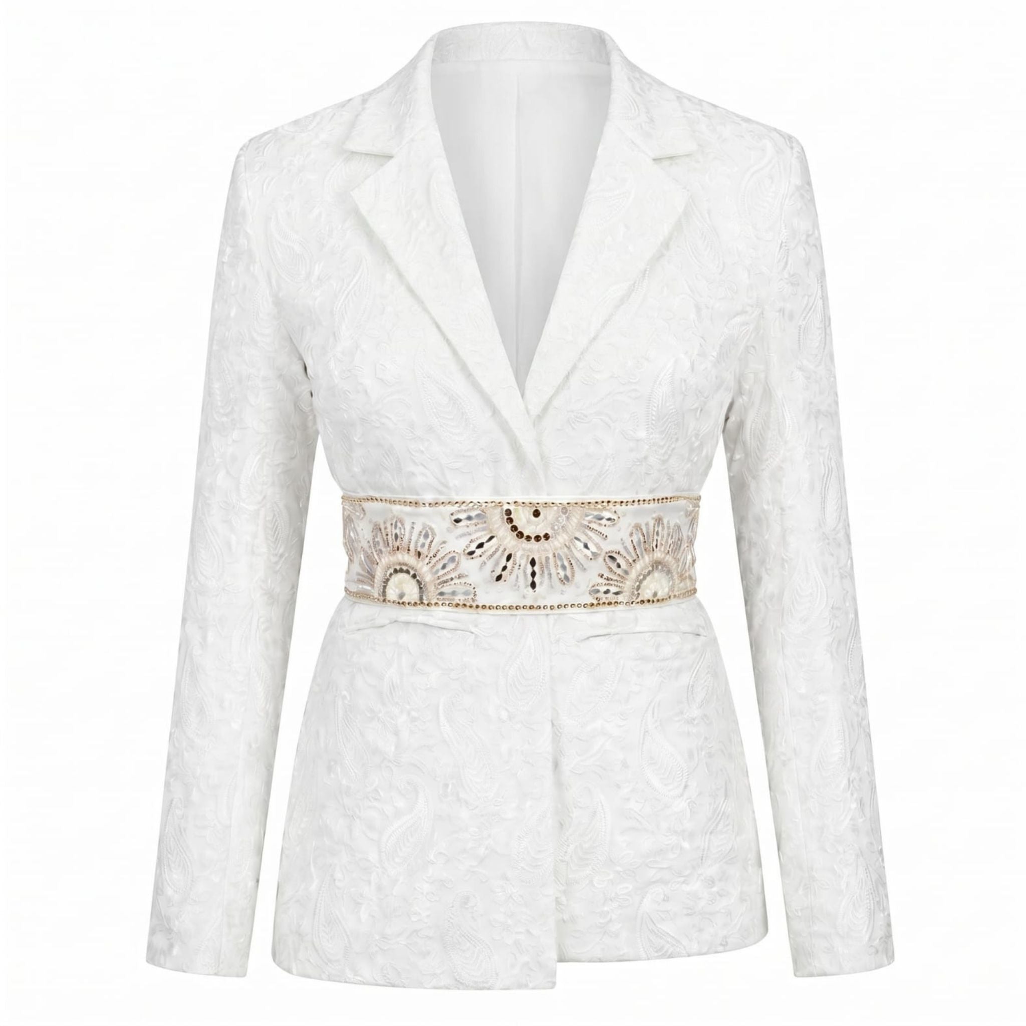 White Paisley Textured Blazer