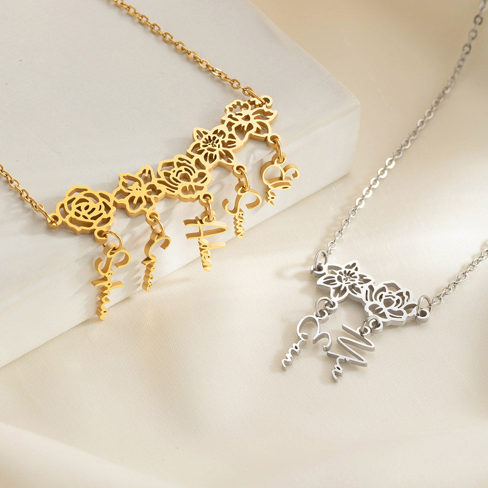 Collar Personalizado Flor de Nacimiento con 1-8 Nombres Mujer Joyería Cumpleaños Día de la Madre Aniversario Regalo para Mamá Abuela