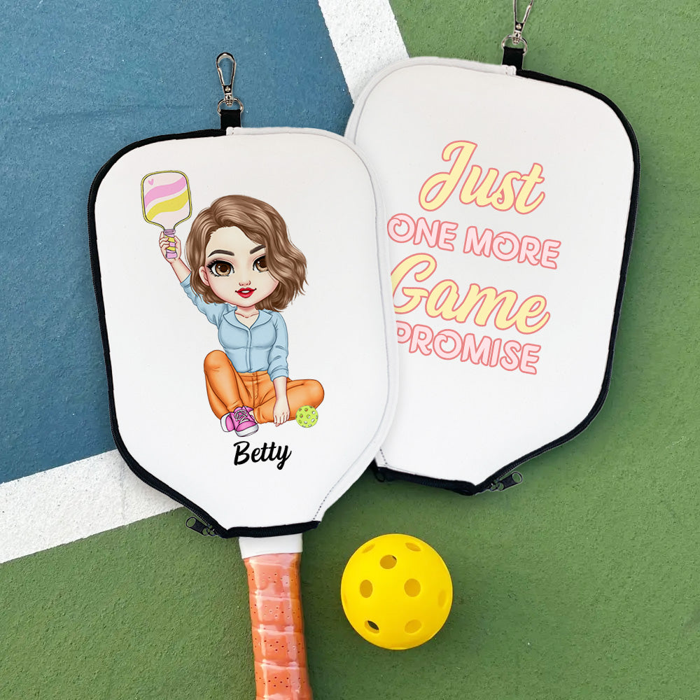 Funda protectora con cremallera personalizada de niña de dibujos animados para pala de Pickleball con nombre y clip para colgar Accesorios deportivos Regalo de cumpleaños para los amantes del Pickleba