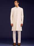 Ivory Cotton Silk Mirror Work Sherwani Set By KYNAH, Luxury Indian Fashion & Bridal Wear