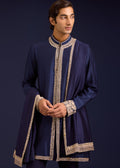 Navy Chanderi Cotton Sequins And Mirror Work Kurta Set By KYNAH, Luxury Indian Fashion & Bridal Wear