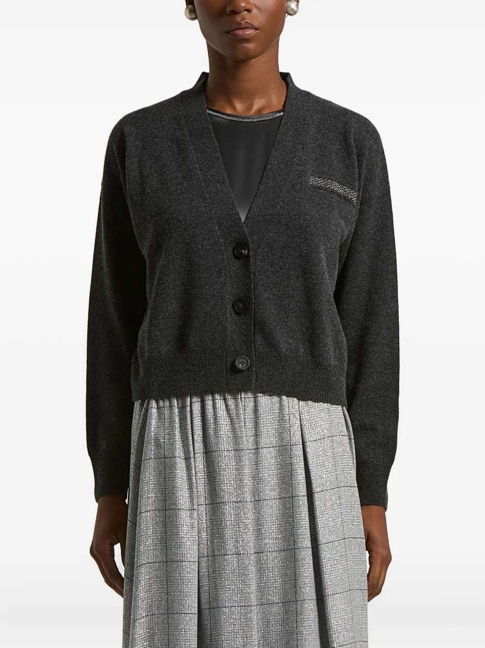 Peserico Button-Embellished Cardigan — Charcoal