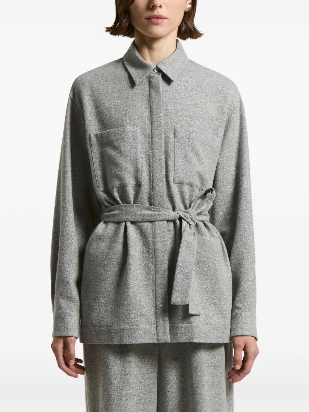 Peserico Belted Pocket Shirt — Grey