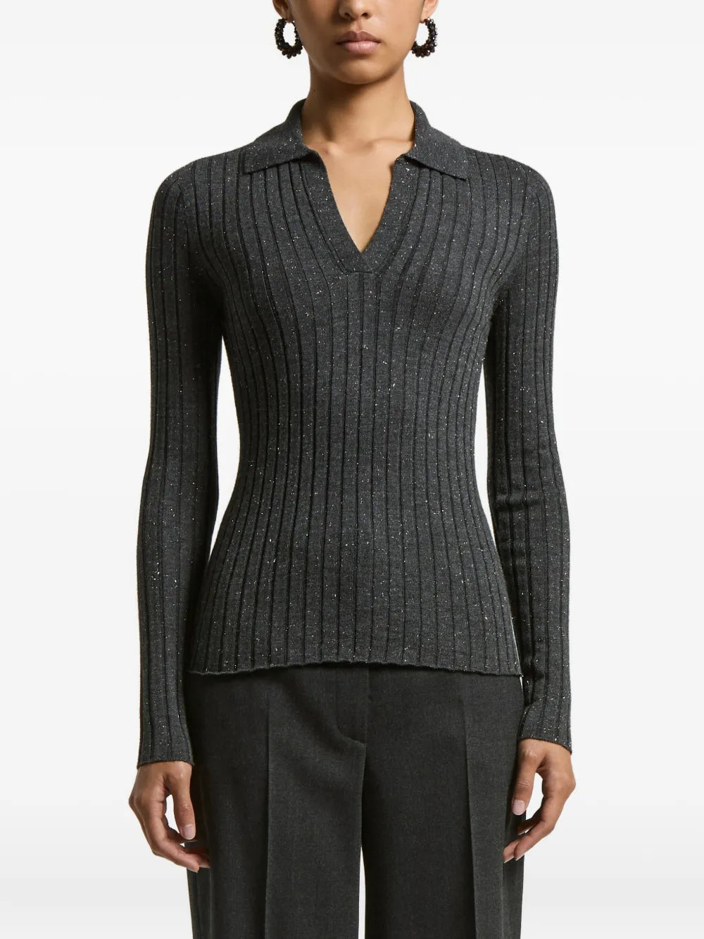 Peserico Ribbed Polo-Neck Sweater — Charcoal