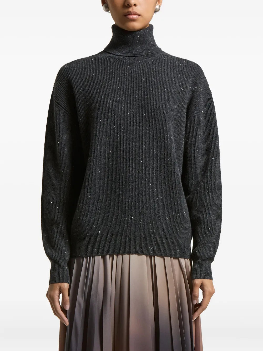 Peserico Sparkle-Finish Roll-Neck Sweater — Grey